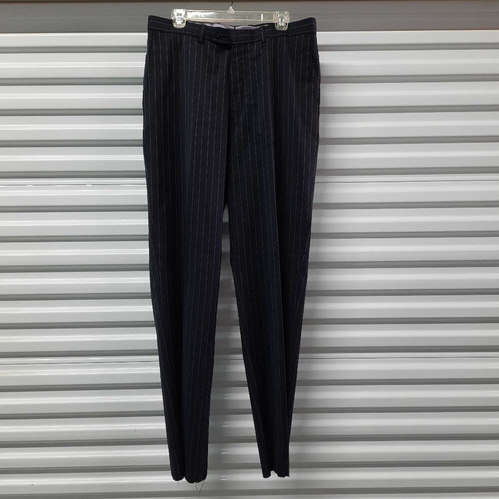 Aristo Eighteen Stirling Pants Mens 34 Navy Blue Stripe Flat Front Wool Slacks